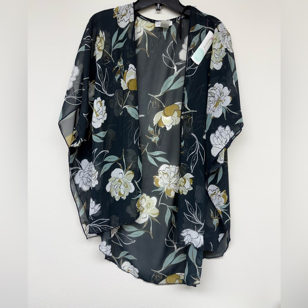 Emory Park Black Floral Sheer Kimono